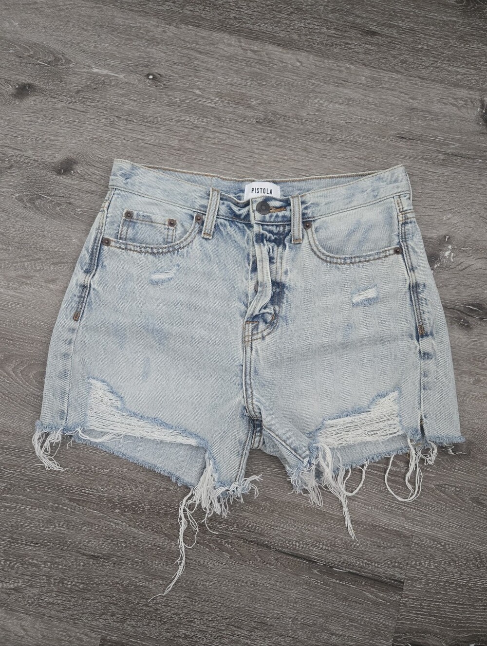 Pistola Distressed Light Wash Denim Shorts Size 25